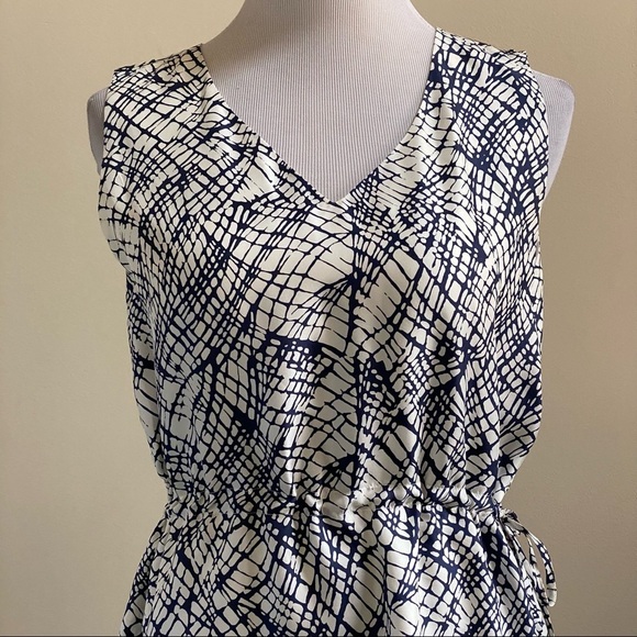 ROBERT TALBOTT Made In Italy Silk Blue White Sleeveless Dress Size M - Picture 3 of 9